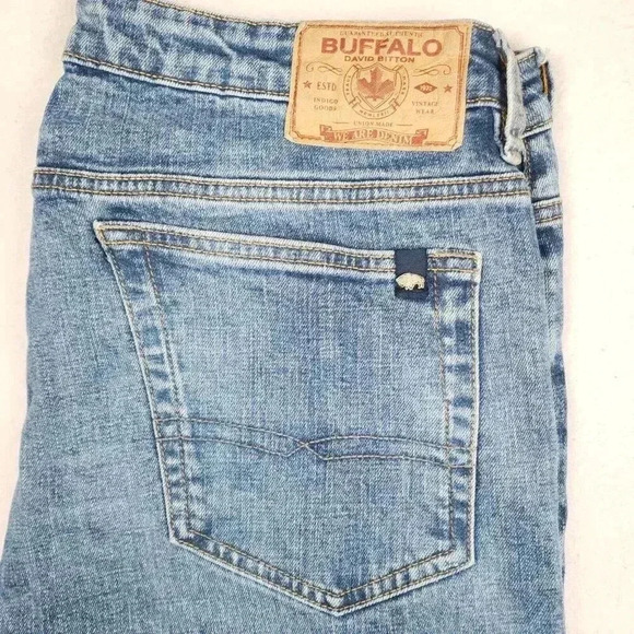 Buffalo David Bitton Mens Jeans Straight Six Stretch Size 34x34 Blue Distressed - Picture 2 of 16
